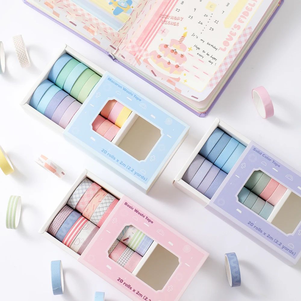 Masking Tape Thin - 20 rolek kolorowa wąska taśma Washi